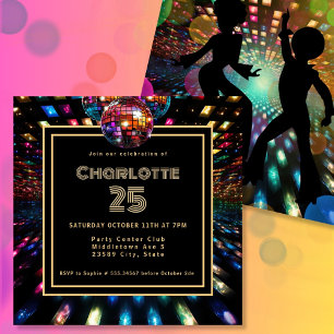 Invitation Danse disco colorée 25e anniversaire