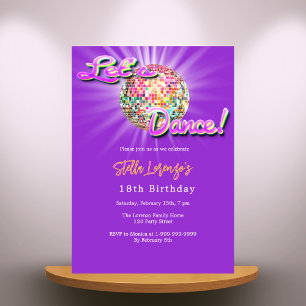 Invitation Danse Disco fête rose violet anniversaire