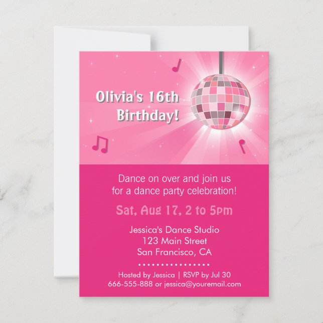 Invitation Danse Disco Sweet sixteen Rose Anniversaire (Devant)