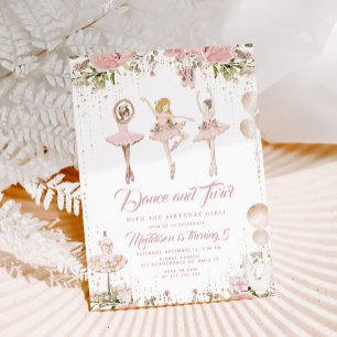Invitation Danse et twil ballerine rose rousse fille annivers