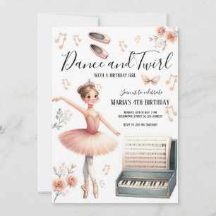 Invitation Danse et Twirl ballerina rose vif Anniversaire