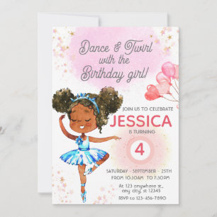 Invitation Danse et Twirl fille rose Personnalisé Anniversair