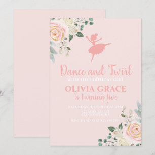 Invitation Danse et Twirl Floral rose Ballet Anniversaire