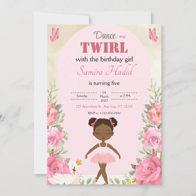 Invitation Danse et Twirl joli Ballerina floral (Devant)