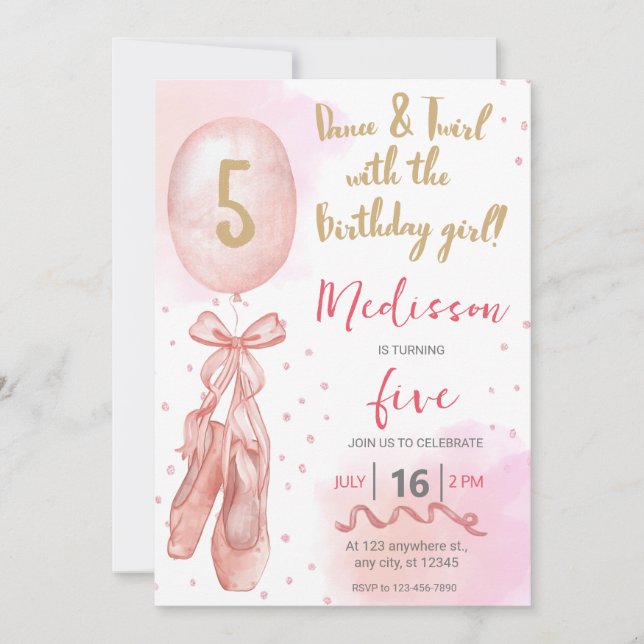 Invitation Danse et Twirl Rose fille Ballet Chaussures Annive (Devant)