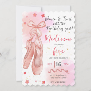 Invitation Danse et Twirl Rose fille Editable Ballerina Party
