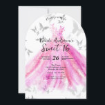 Invitation Danse Papillon Argent Rose Douzième Anniversaire<br><div class="desc">Personnaliser pour tout événement</div>