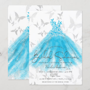 Invitation Danse Papillon Robe Aqua Bleu Shower de Mariée