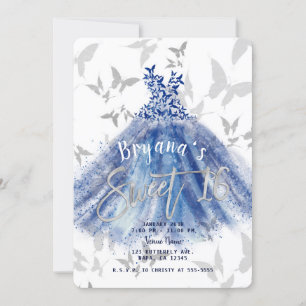 Invitation Danse Papillon Robe Bleue Argent Douze Ans