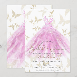 Invitation Danse Papillon Robe Rose Or Fête de Mariage