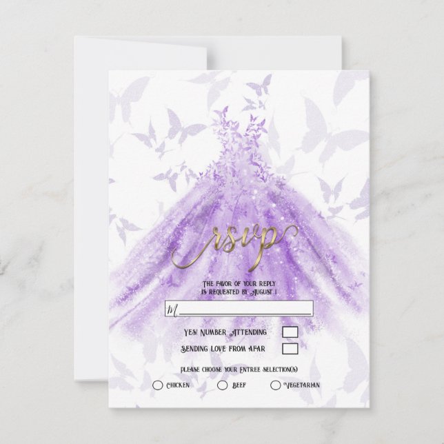 Invitation Danse Papillon Robe Violette Réponse à la Mariée S (Devant)