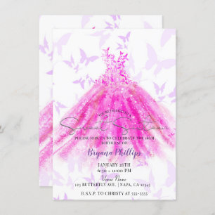 Invitation Danse papillon violet rosé chaud robe douce 16