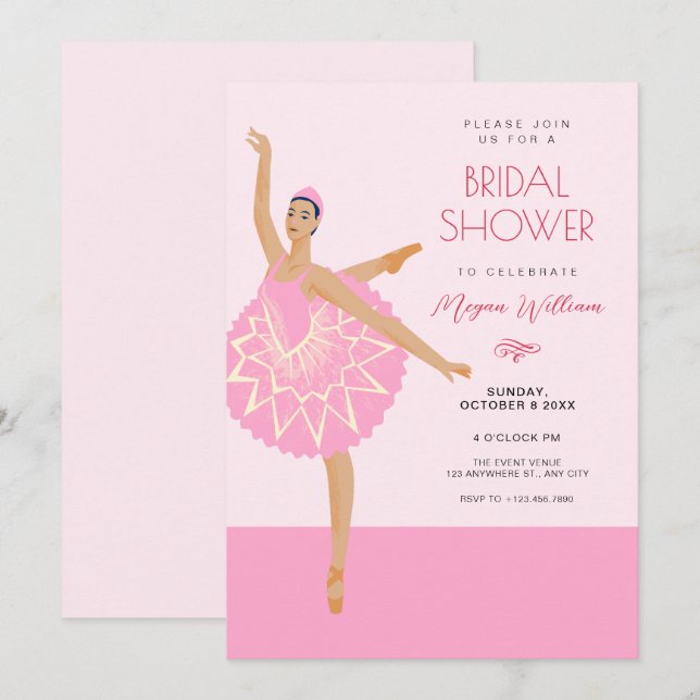 Invitation Danse rose Ballerina ballet nuptiale (Devant / Derrière)