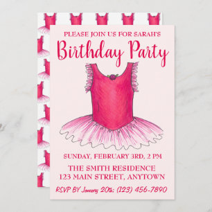 Invitation Danse rose Ballerina Tutu Ballet Anniversaire