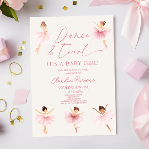 Invitation Danse & Twirl Baby shower Ballet Ballerina Rose