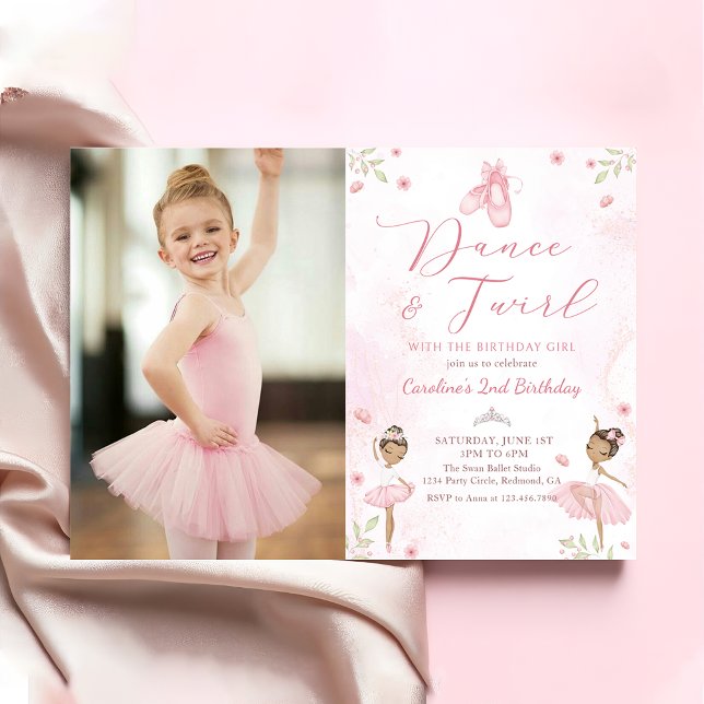 Invitation Danse & Twirl Ballerina Rose Ballet Anniversaire P (Créateur téléchargé)