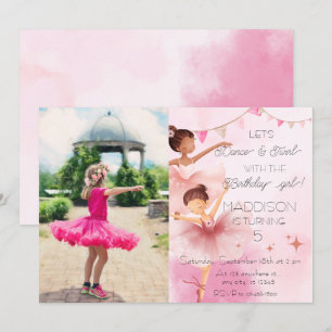 Invitation Danse & Twirl Pink Ballerina Photo Anniversaire