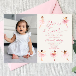 Invitation Danse & Twirl Rose Ballerina Ballet Anniversaire