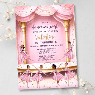 Invitation Danse & Twirl Rose Ballet Stage Ballerina Annivers