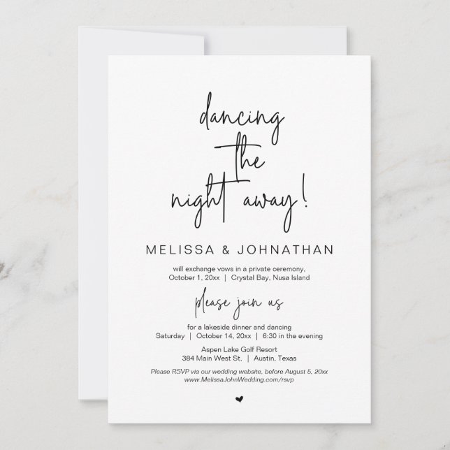 Invitation Danser toute la nuit, Mariage Elopement Party In (Devant)