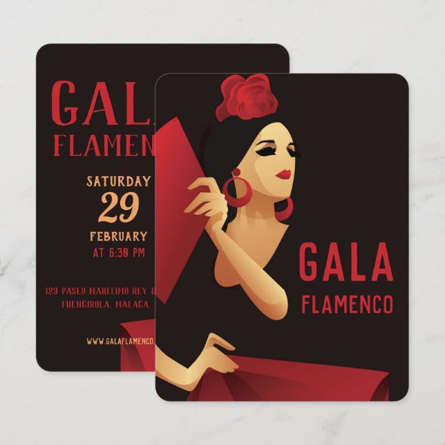 Invitation Danseur de flamenco espagnol avec ventilateur noir (Devant / Derrière)