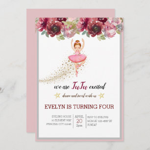 Invitation Danseuse Bellerina Ballet floral rose Anniversai