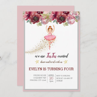 Invitation Danseuse Bellerina | Ballet floral rose Anniversai