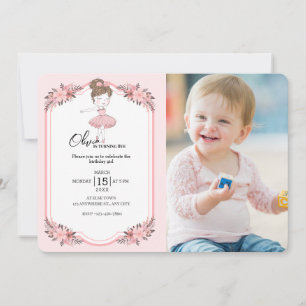 Invitation Danseuse élégante  Fille rose florale fête d'anniv