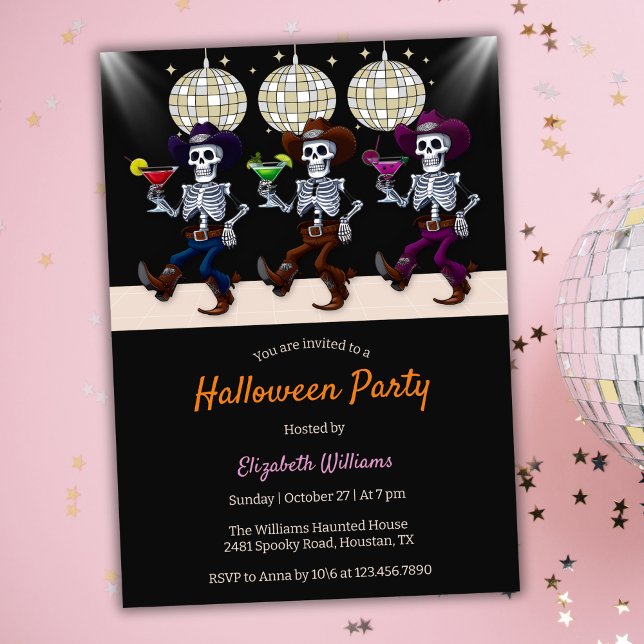 Invitation Dansons Disco éffrayantes Skeletons Halloween Part (Spooky Disco Dancing Skeletons Halloween Party Invitation)