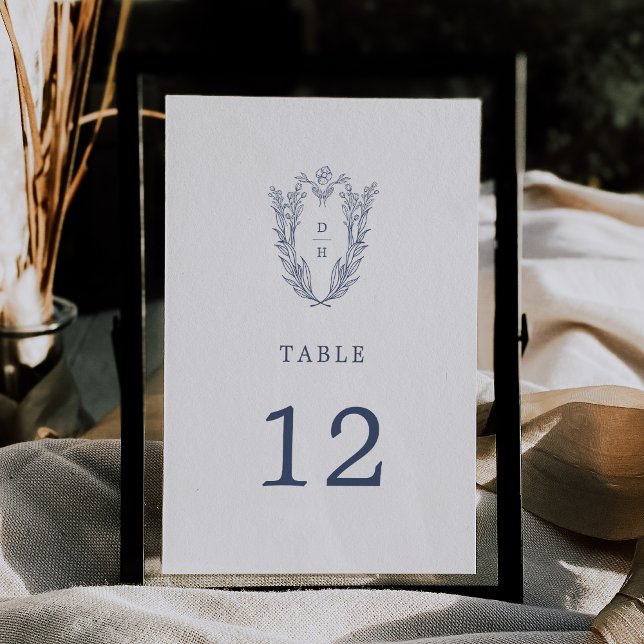 Invitation DAPHNE Bleu Bleu Botanique Mariage Numéros de tabl (DAPHNE White Blue Botanical Wedding Table Numbers)