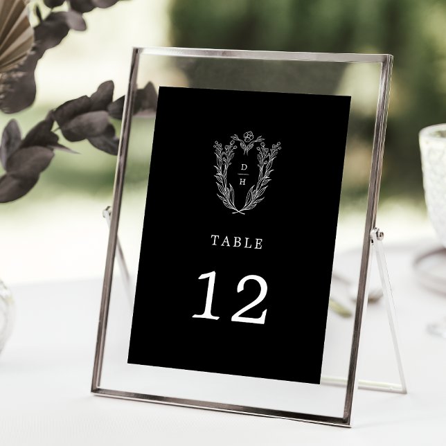 Invitation DAPHNE Floral noir foncé Mariage chiffres (DAPHNE Floral Dark Black Wedding Table Numbers)