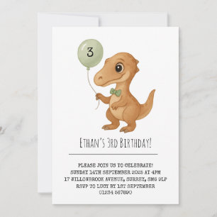 Invitation Dapper Brown Dino avec nœud papillon vert Annivers