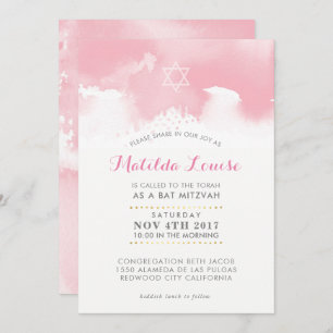 invitation d'aquarelle rose pâle BAT MITZVAH