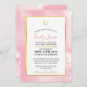 invitation d'aquarelle rose pâle de l'étoile d'or