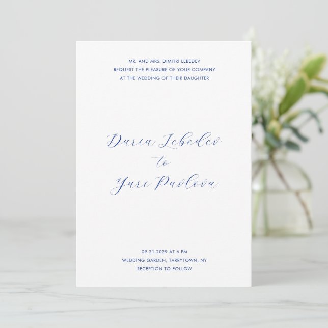 Invitation Daria Cobalt Bleu Mariage moderne (Debout devant)