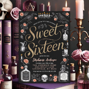 Invitation Dark Academia Floral Sweet sixteen Anniversaire