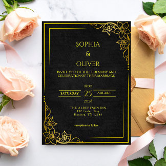 Invitation Dark Academia Gothic Black Gold Elegant Wedding