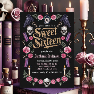 Invitation Dark Academia Gothique Or Floral Sweet 16