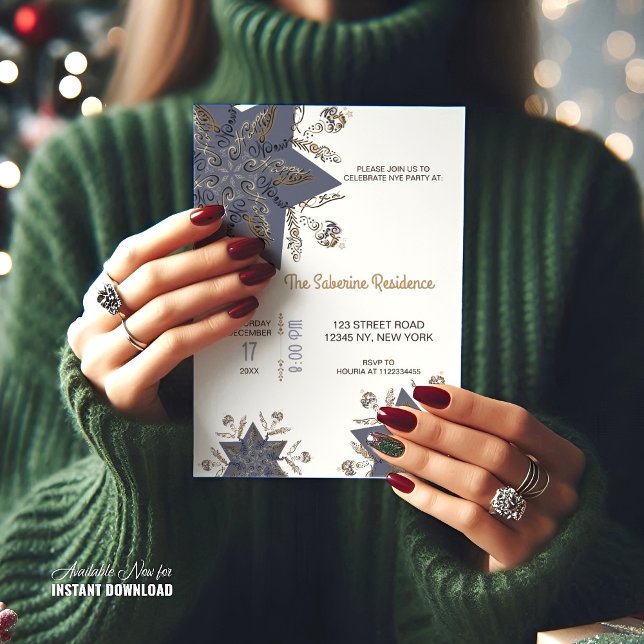 Invitation Dark Blue & Gold Midnight Sparkle Stars New Year  (Créateur téléchargé)