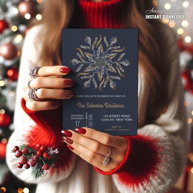 Invitation Dark Blue & Gold Midnight Sparkle Stars New Year  (Créateur téléchargé)