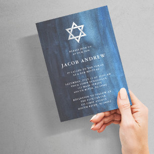 Invitation Dark Blue Watercolor Look Bar Mitzvah