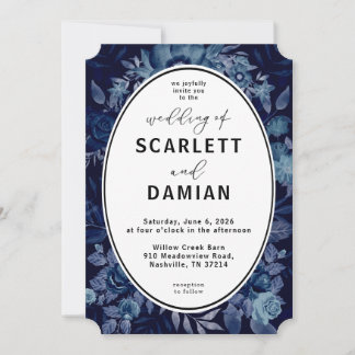 Invitation Dark Boho Moody Blue Floral Wedding