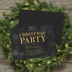 Invitation Dark Bokeh Lights Faux Gold Christmas Party