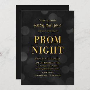 Invitation Dark Bokeh Lights Faux Gold High School Prom