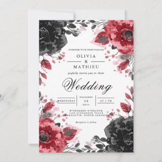 Invitation Dark Crimson Floral Romance Mariage