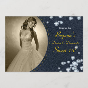 Invitation Dark Denim & Diamonds Photo Anniversaire Invitatio