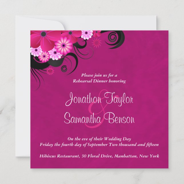 Invitation Dark Fuchsia Dîner de répétition Mariage de 5,25 p (Devant)