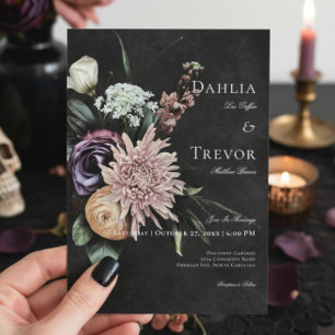 Invitation Dark Gothic Mystérieux Muted Floral Mariage
