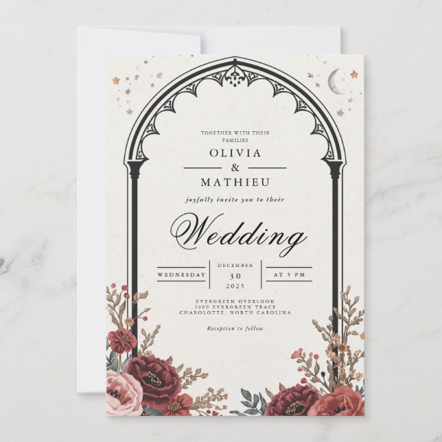 Invitation Dark gothique Floral Romance Mariage (Devant)