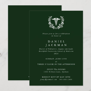 Invitation Dark Green Caduceus Médicale School Graduation